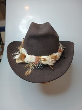 Men's Brown Felt Fedora Hat with Feather Band American Hat Company Size 7 1/8